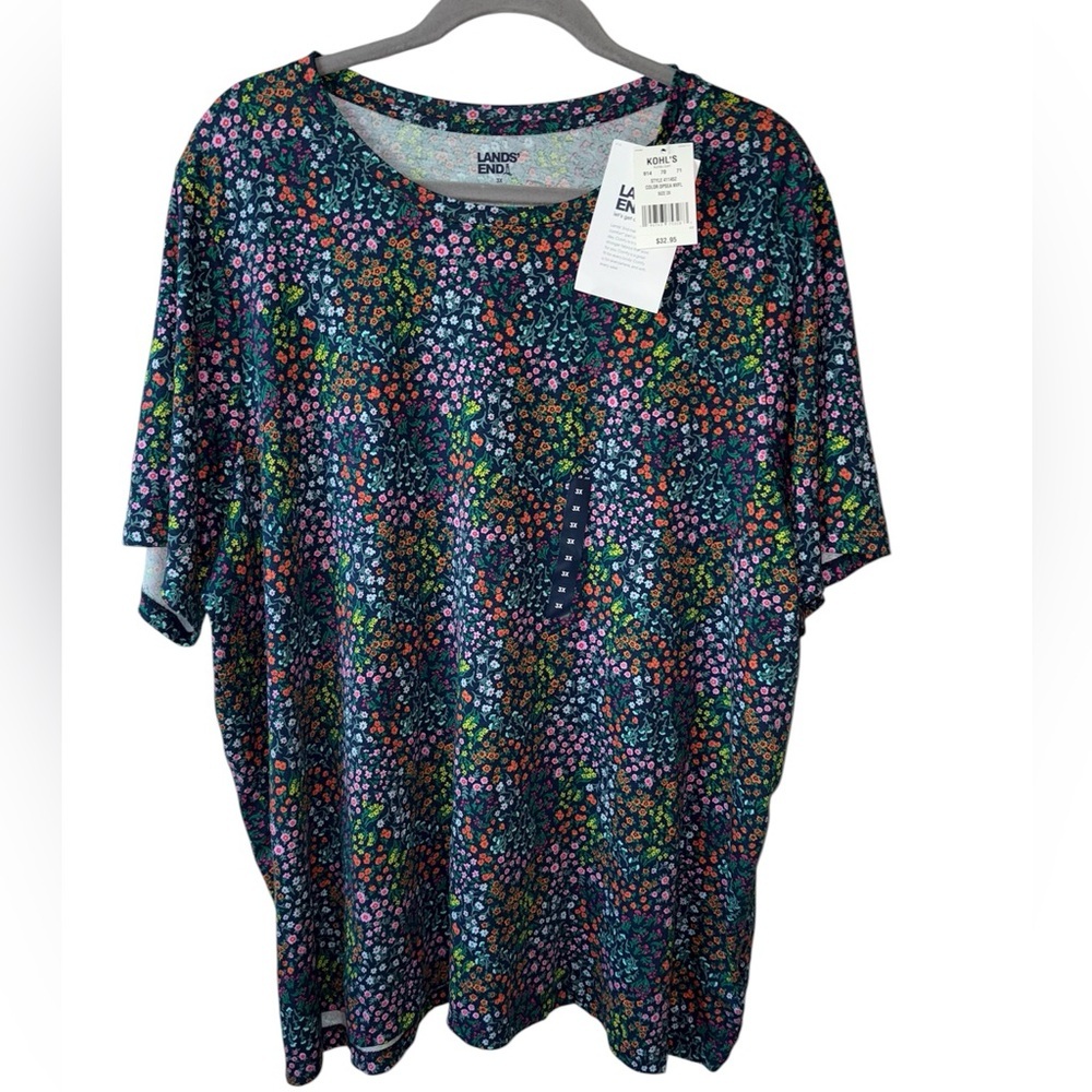 Lands’ End Women’s Plus 3X Floral Print Cotton T-Shirt NWT - Picture 2 of 7